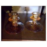 Brown glass tapered candle holders
