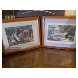 2 Currier and Ives prints and frames