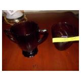 Purple glass sugar bowl and glass