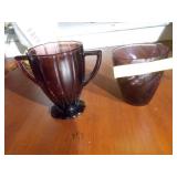 Purple glass sugar bowl and glass