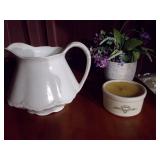 Water pitcher, Roseville candle, flower pot