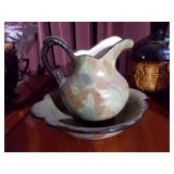 Bowl and pitcher set, liquor bottle, vintage tea pot