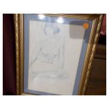 A framed pencil drawing identified as a seated nude woman by the French artist André Lhote (1885-1962