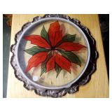 This is a Vintage 1996 WM Rogers & Son Silver Plated Poinsettia Glass Tray.