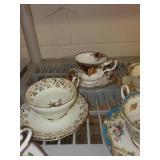 Collection of 8 Vintage Bone China Teacup and Saucer Sets with Floral Patterns - England