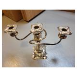 Vintage Silver-Plated 3-Arm Candelabra with Ornate Floral Base