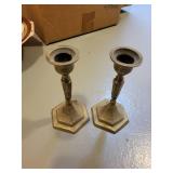 Pair of Vintage Brass Engraved Candle Holders