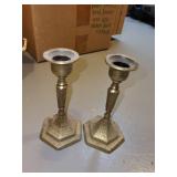 Pair of Vintage Brass Engraved Candle Holders