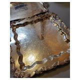 Set of 2 Ornate Silver-Plated Serving Trays with Floral Engraving