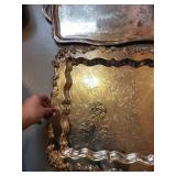 Set of 2 Ornate Silver-Plated Serving Trays with Floral Engraving