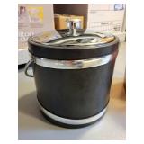 Vintage Barware Set with Ice Bucket, Amber Tumblers, Serving Tray, and Waste Bin