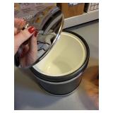 Vintage Barware Set with Ice Bucket, Amber Tumblers, Serving Tray, and Waste Bin