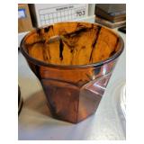 Vintage Barware Set with Ice Bucket, Amber Tumblers, Serving Tray, and Waste Bin