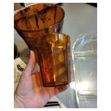 Vintage Barware Set with Ice Bucket, Amber Tumblers, Serving Tray, and Waste Bin