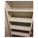 White Metal Storage Cabinet with Shelves and Fruit Design