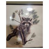 Set of 3 Framed Wildlife Art Prints by Willi Waschkuhn - Raccoon, Cottontail, Red Fox