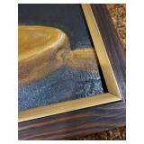 Framed Still Life Oil Painting with Wine, Cheese, and Sausage, 35x45cm