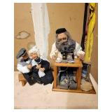 Set of 3 Vintage Jewish Character Dolls with Sewing Machine Display