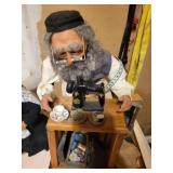 Set of 3 Vintage Jewish Character Dolls with Sewing Machine Display