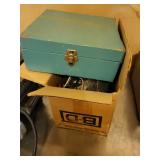 Box and Locking Metal Case with Assorted Electronic Parts and Cables