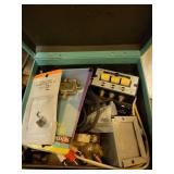 Box and Locking Metal Case with Assorted Electronic Parts and Cables