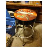 Retro Chrome Bar Stool with Custom Hot Rod and Motorcycle Design