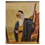 Framed 8x10 Original Oil Painting of Bearded Man with Staff