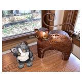 Black and White Cat Figurine and Metal Cat Candle Holder Decor Set