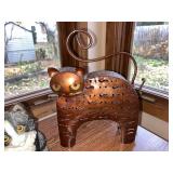 Black and White Cat Figurine and Metal Cat Candle Holder Decor Set