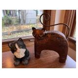 Black and White Cat Figurine and Metal Cat Candle Holder Decor Set