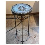 Decorative Metal Plant Stand with Ornate Top, 24 Inch Height
