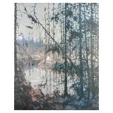 Framed Woodland Landscape Print with Mat, 28x26 Inches