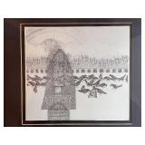 Framed Pointillism Art Print Great Northern Market 14.5 x 14.5 Inches