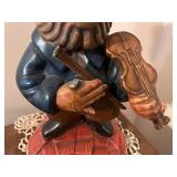 Vintage Hand-Painted Porcelain Figurine of Fiddler with Violin, 16 Inches Tall