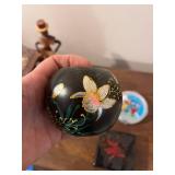 Decorative Hand-Painted Candle Holder, Set of 4 Vintage Drink Coasters, and Lacquer Trinket Box