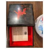 Decorative Hand-Painted Candle Holder, Set of 4 Vintage Drink Coasters, and Lacquer Trinket Box