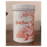 Vintage English Ceramic Candy Treats Jar with Lid