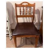 Pair of Wooden Dining Chairs with Brown Vinyl Seats