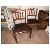 Pair of Wooden Dining Chairs with Brown Vinyl Seats