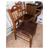 Pair of Wooden Dining Chairs with Brown Vinyl Seats