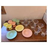 Vintage Pastel Glass Dessert Set with Plates and Sherbets