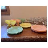 Vintage Pastel Glass Dessert Set with Plates and Sherbets