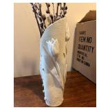 Handcrafted White Ceramic Vase with Raised Floral Design