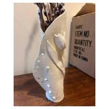 Handcrafted White Ceramic Vase with Raised Floral Design