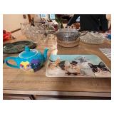 Cat Themed Ceramic Teapot and Serving Tray Set