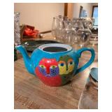 Cat Themed Ceramic Teapot and Serving Tray Set