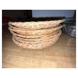 Set of 5 Wicker Bread Baskets and Glass Serving Dish with Metal Basket and Lid