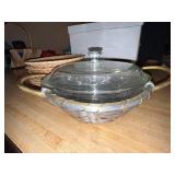 Set of 5 Wicker Bread Baskets and Glass Serving Dish with Metal Basket and Lid