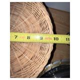 Set of 5 Wicker Bread Baskets and Glass Serving Dish with Metal Basket and Lid