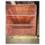 Lot of 2 Wicker Baskets - Divided Desk Organizer and Large Handle Basket